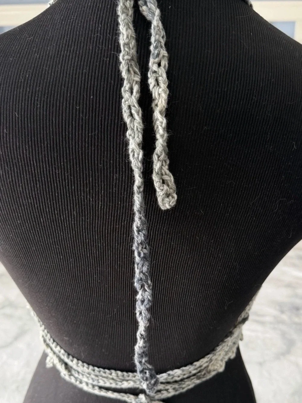 Handmade Gray Crocheted Hair Scarf Topper